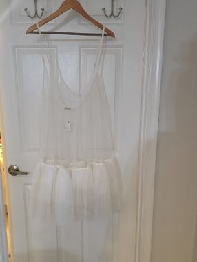 Free People White Sheer Tulle Camisole with Ruffled Skirt